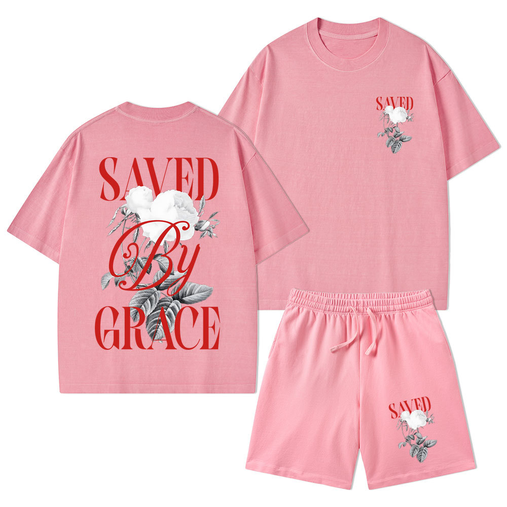 Saved By Grace Christian Washed T-Shirt & Shorts