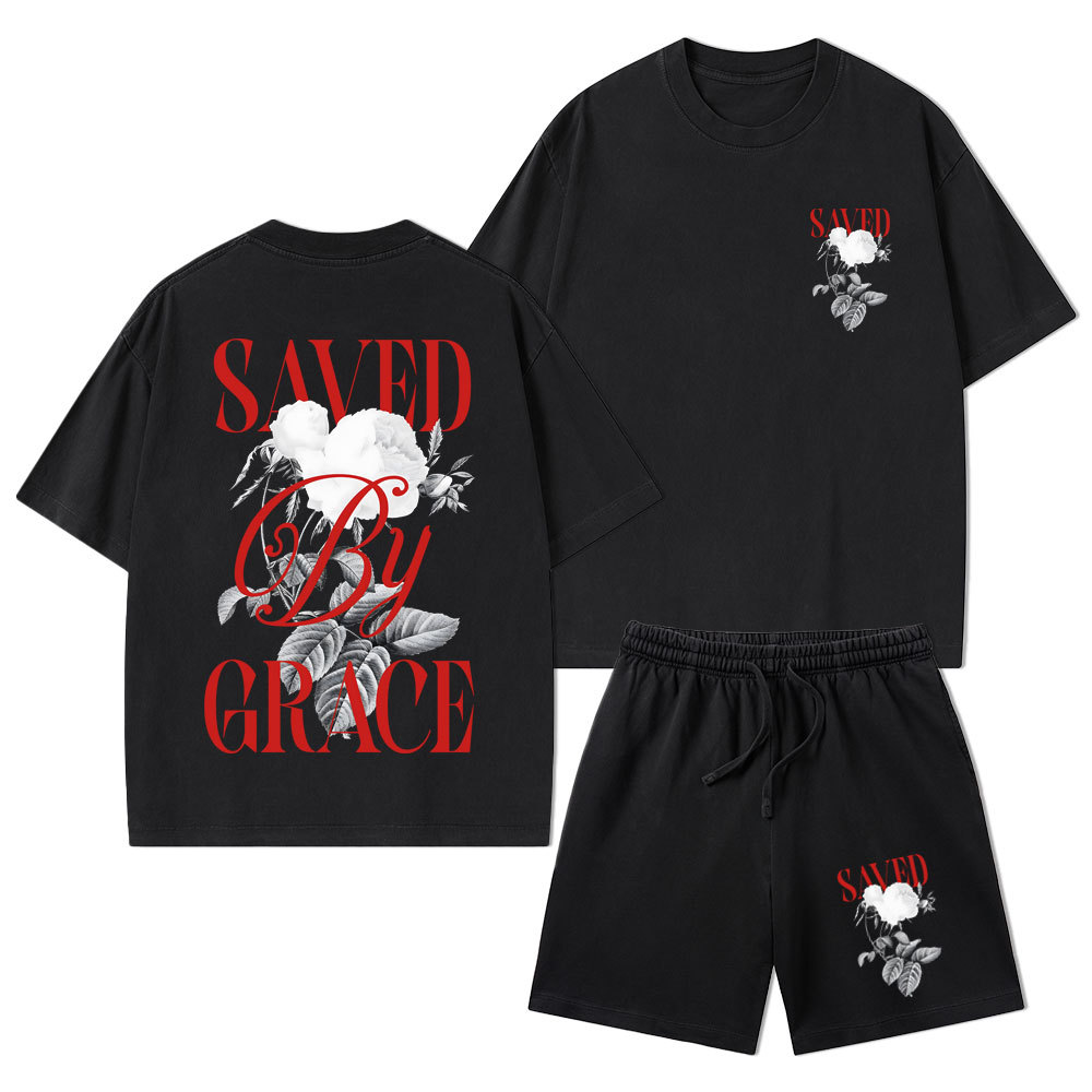 Saved By Grace Christian Washed T-Shirt & Shorts
