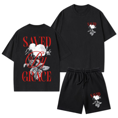 Saved By Grace Christian Washed T-Shirt & Shorts