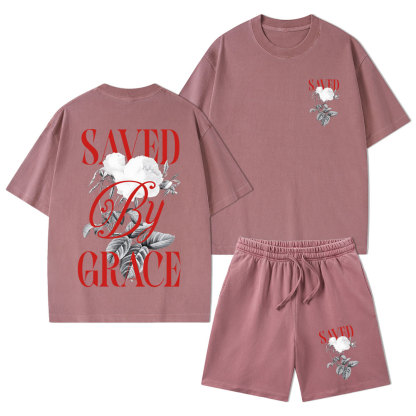 Saved By Grace Christian Washed T-Shirt & Shorts
