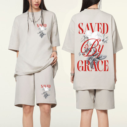 Saved By Grace Christian Washed T-Shirt & Shorts