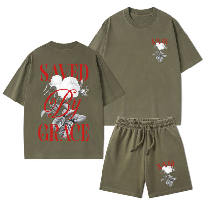 Saved By Grace Christian Washed T-Shirt & Shorts