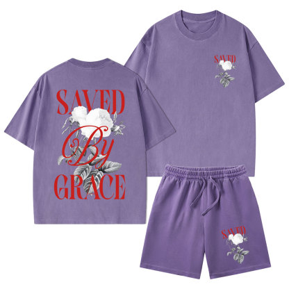 Saved By Grace Christian Washed T-Shirt & Shorts