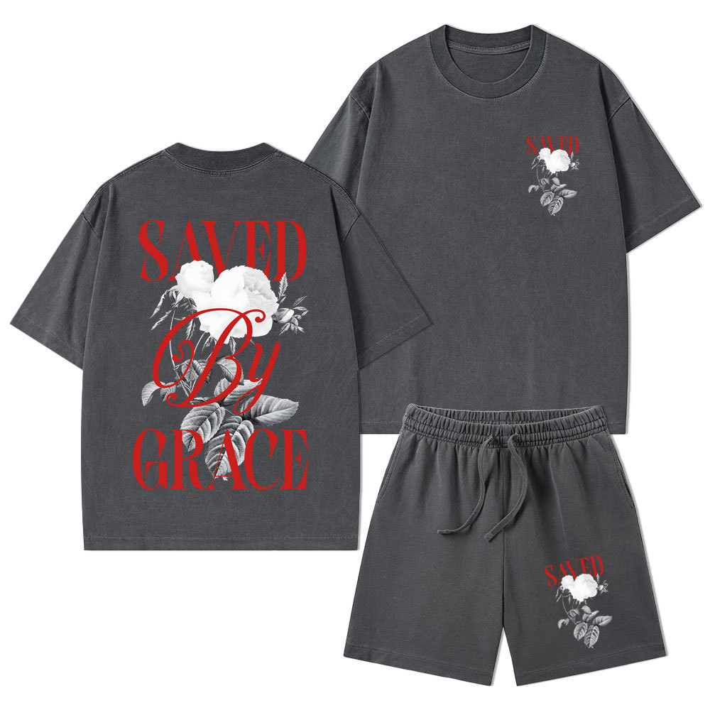 Saved By Grace Christian Washed T-Shirt & Shorts