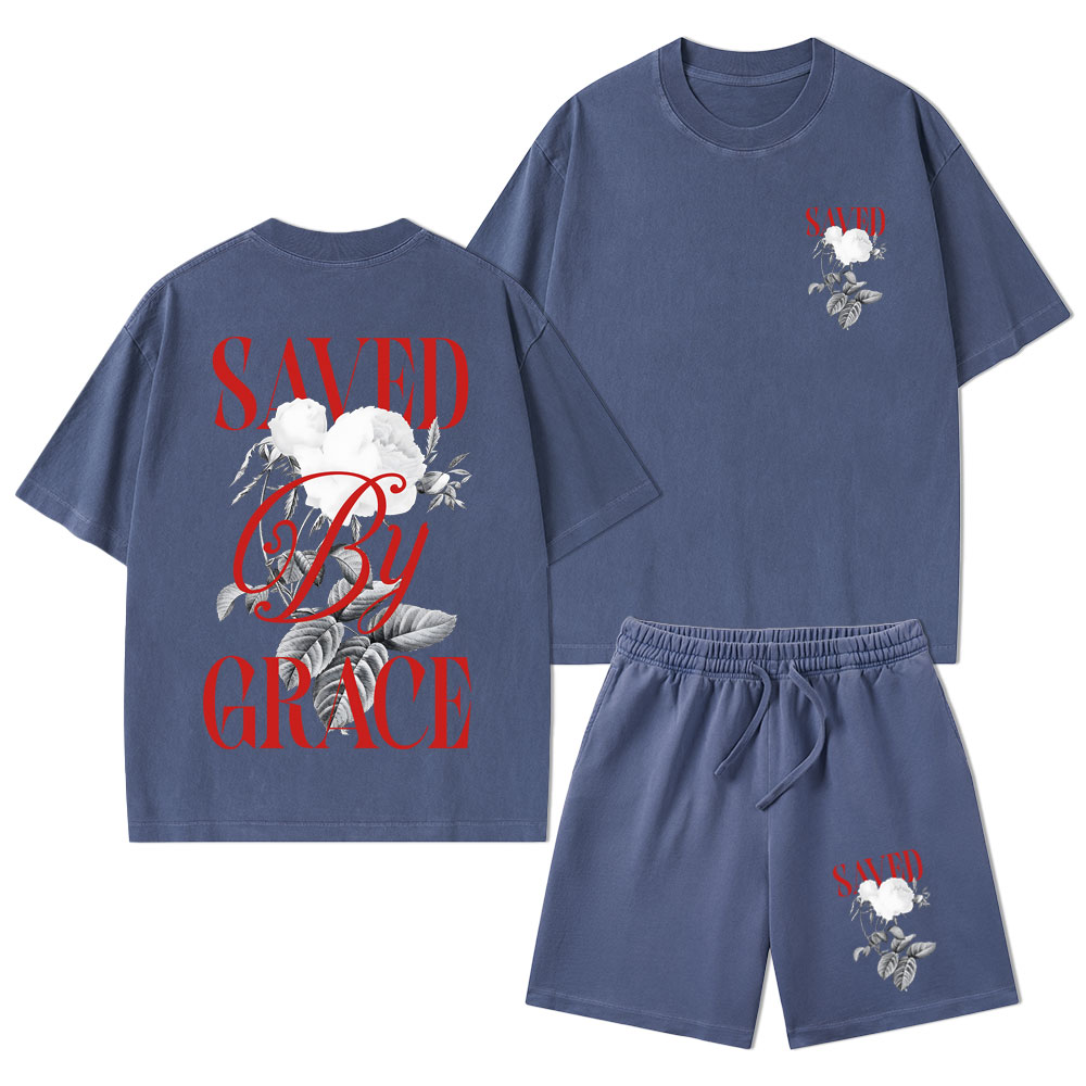 Saved By Grace Christian Washed T-Shirt & Shorts