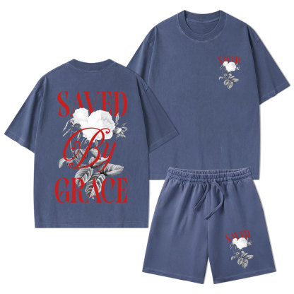 Saved By Grace Christian Washed T-Shirt & Shorts