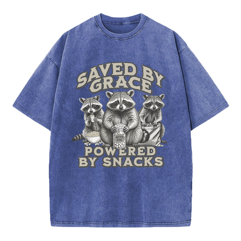 Saved By Grace Powered By Snacks Christian Washed T-Shirt