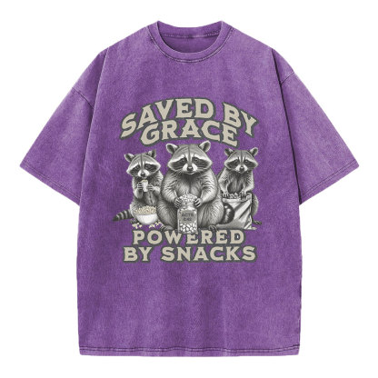 Saved By Grace Powered By Snacks Christian Washed T-Shirt