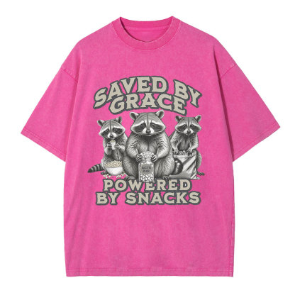 Saved By Grace Powered By Snacks Christian Washed T-Shirt