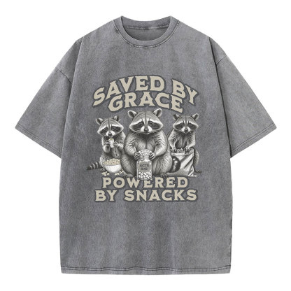 Saved By Grace Powered By Snacks Christian Washed T-Shirt