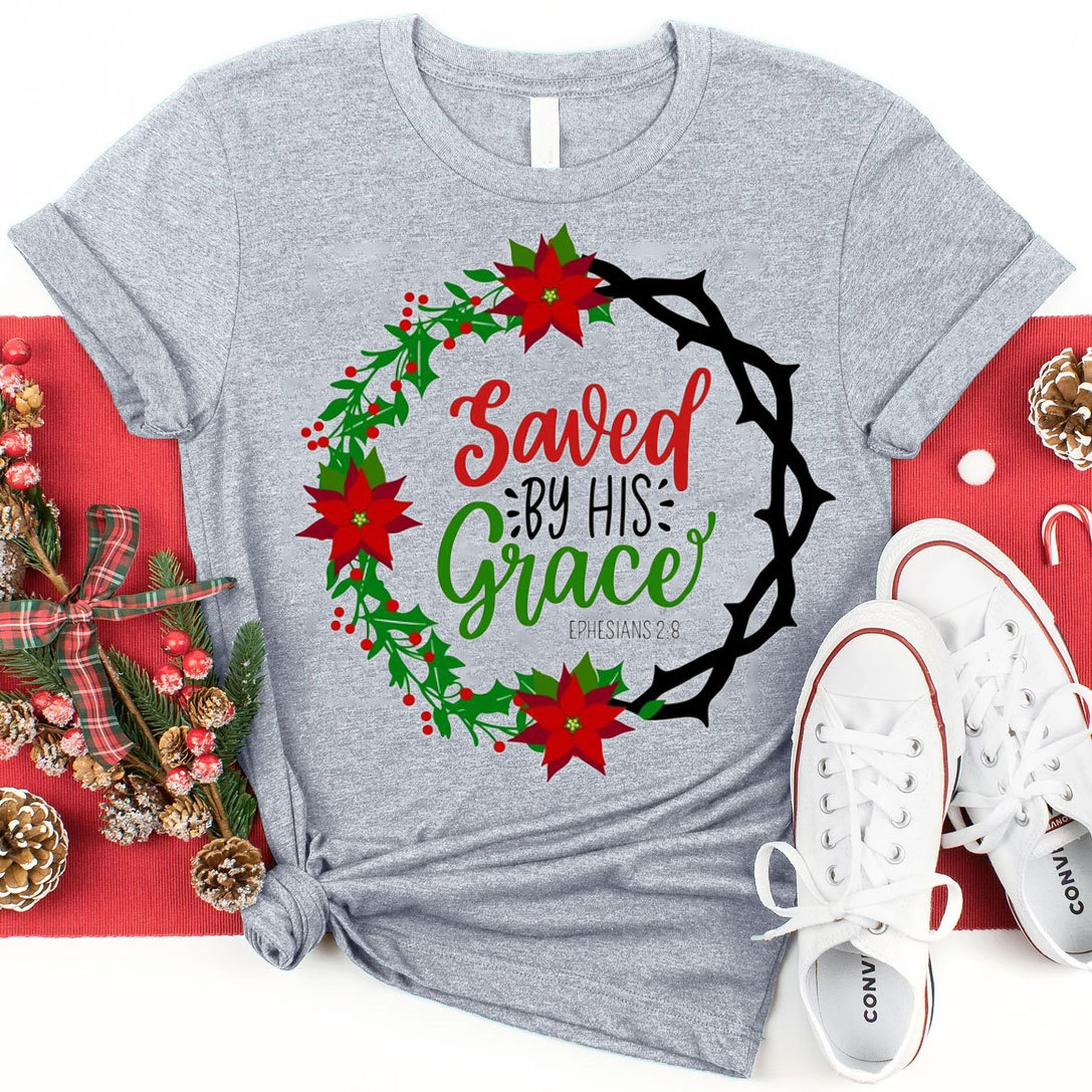 Saved By His Grace Christian Christmas T-Shirt