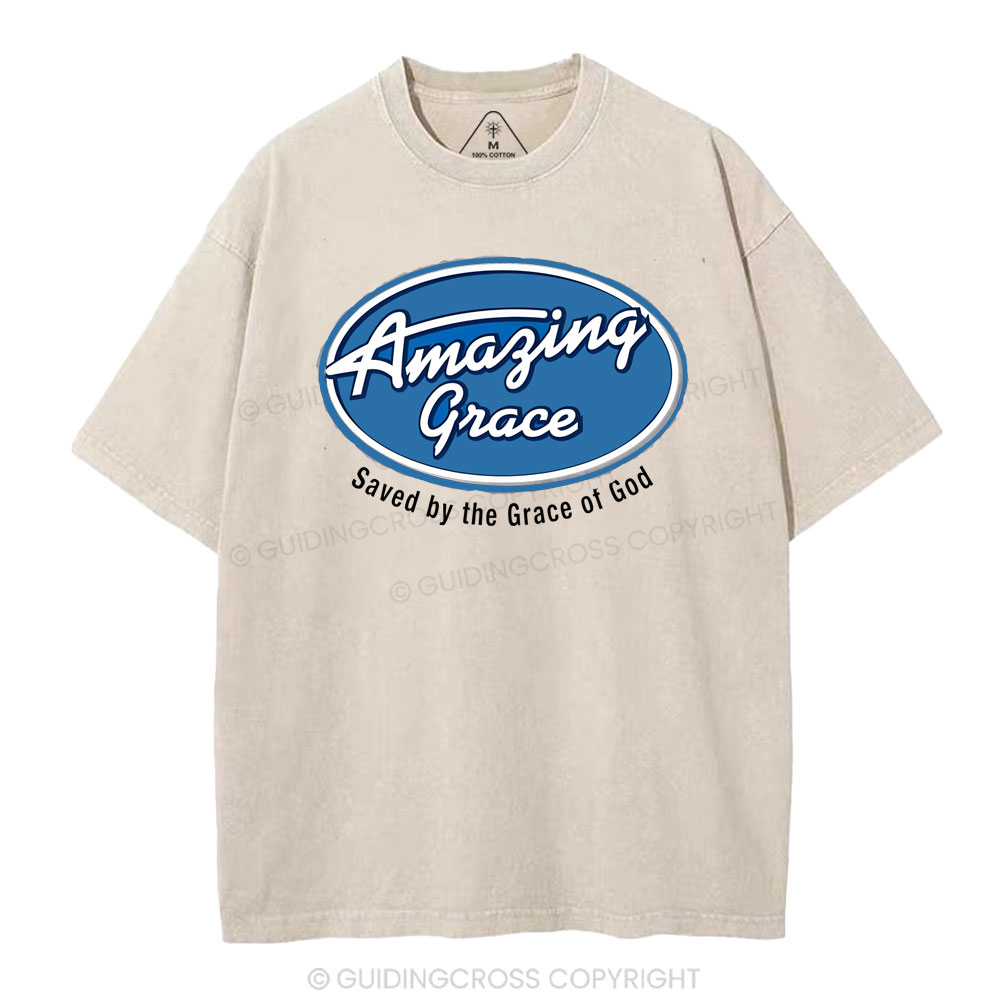 Saved By The Grace Of God Christian Washed T-Shirt