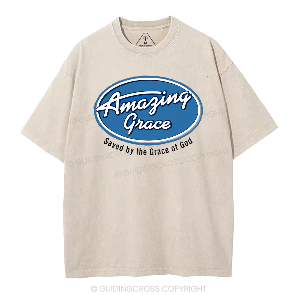 Saved By The Grace Of God Christian Washed T-Shirt