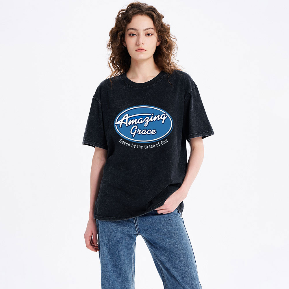 Saved By The Grace Of God Christian Washed T-Shirt