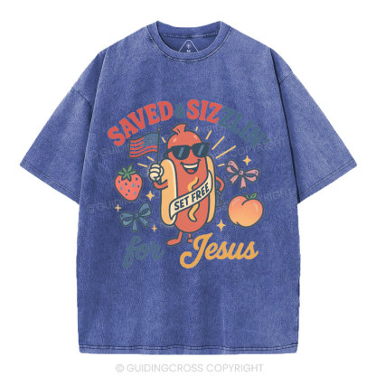 Saved&Sizzlin' For Jesus Christian Washed T-Shirt