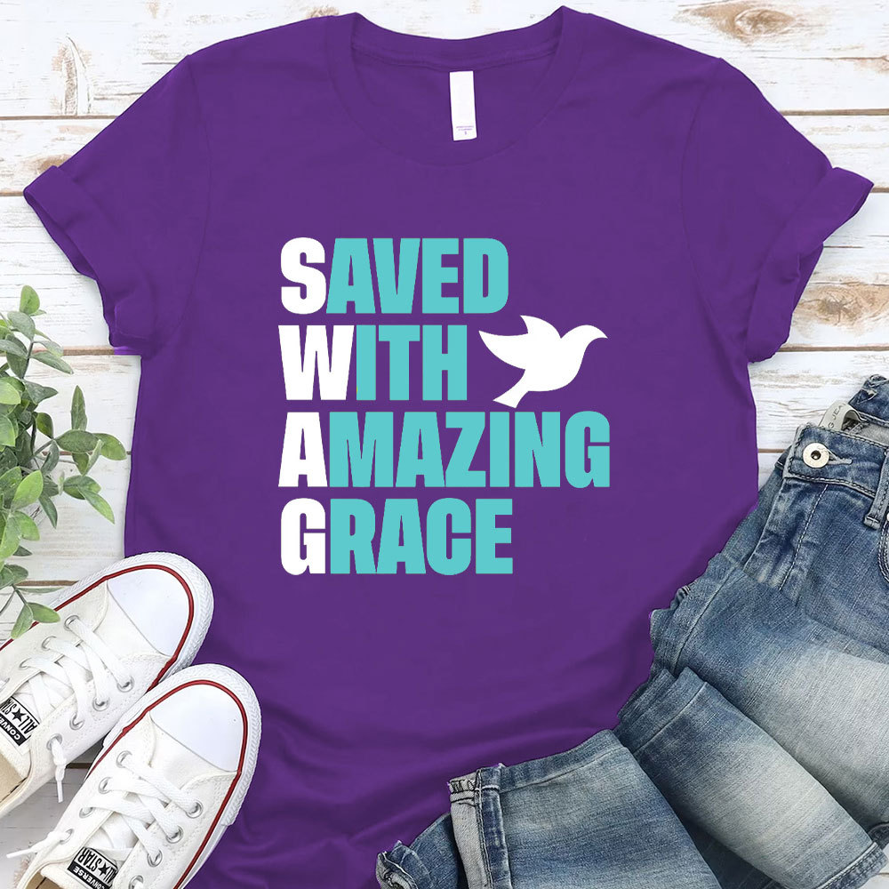 Saved With Amazing Grace Christian T-Shirt