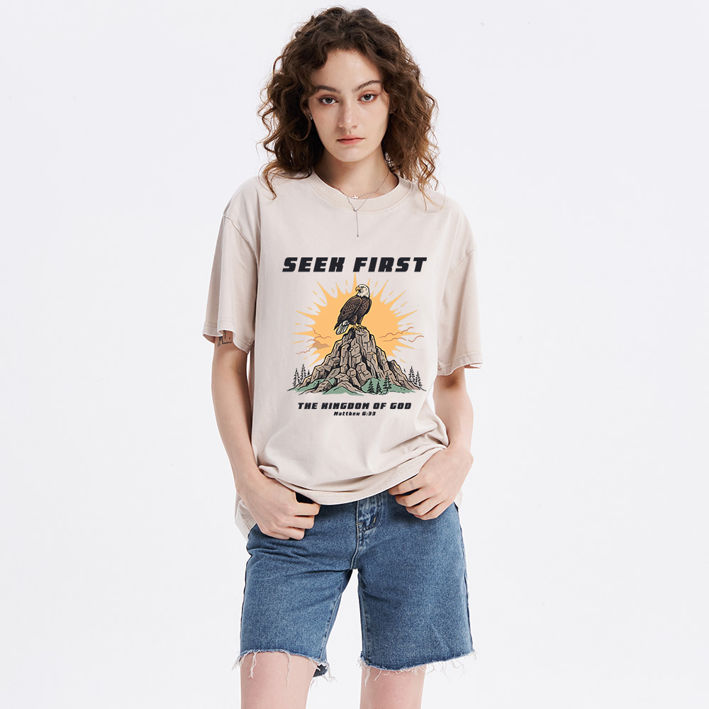 Seek First Kingdom Of God Christian Washed T-Shirt