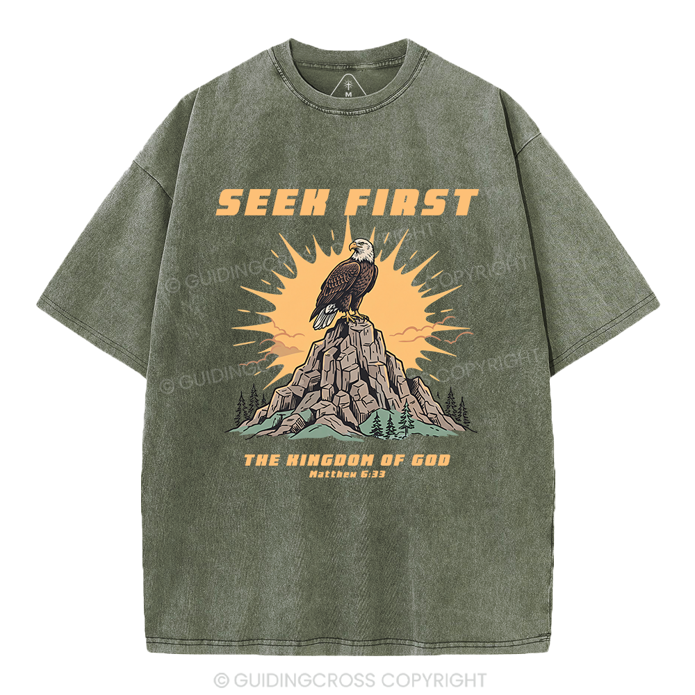 Seek First Kingdom Of God Christian Washed T-Shirt