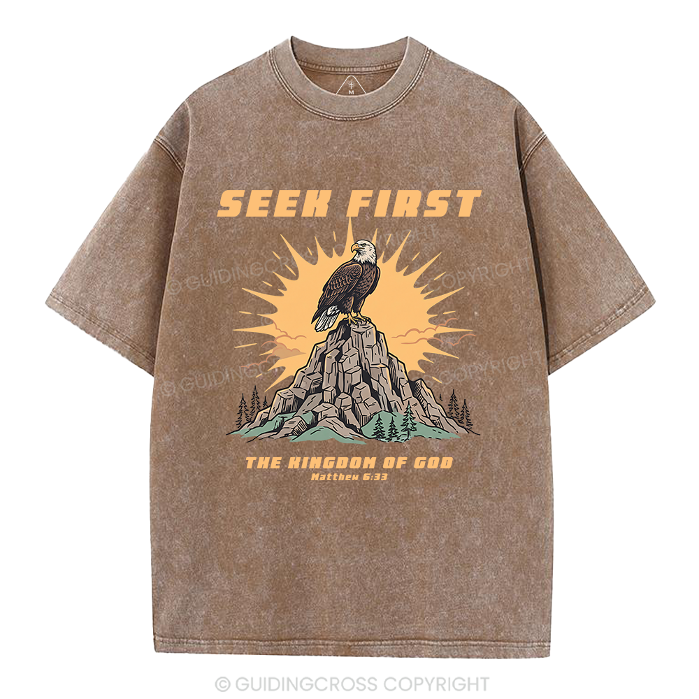 Seek First Kingdom Of God Christian Washed T-Shirt