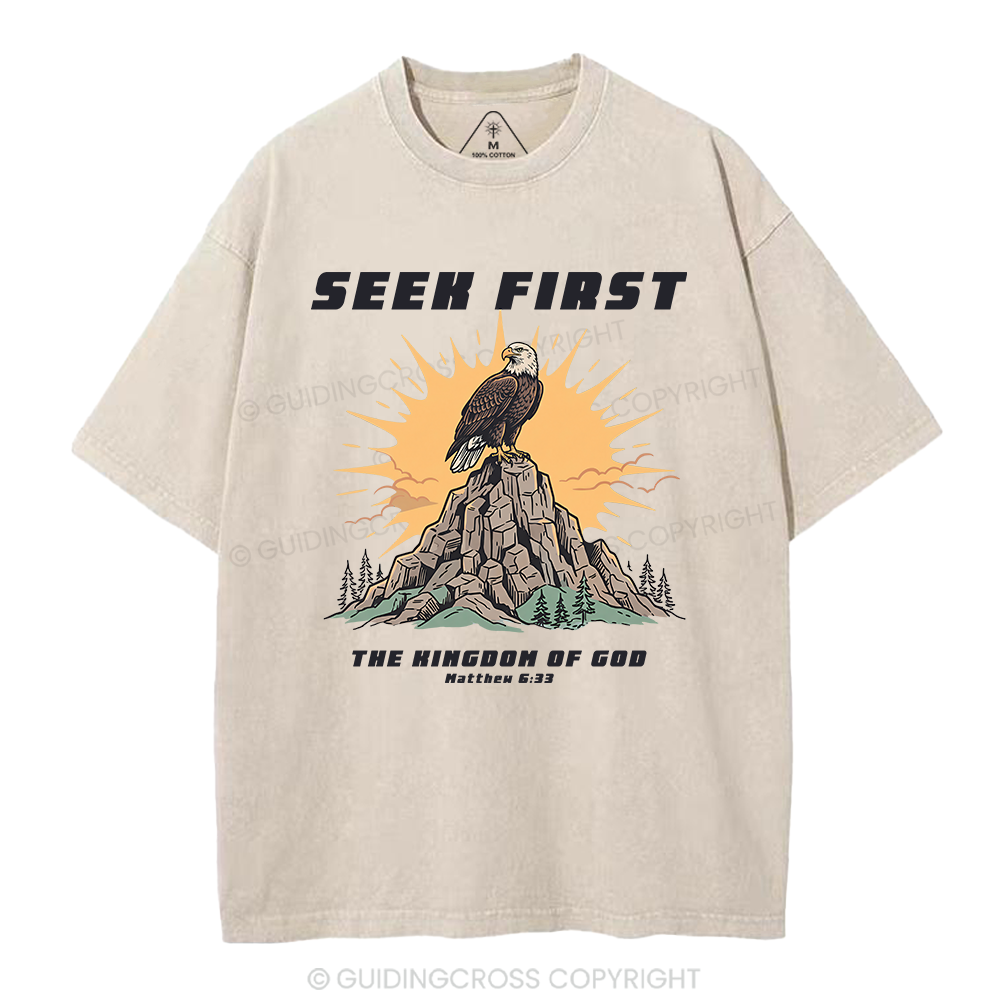Seek First Kingdom Of God Christian Washed T-Shirt