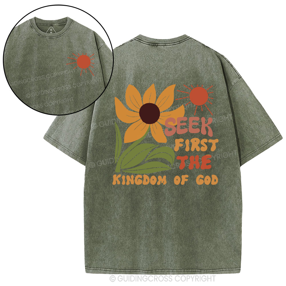 Seek First The  Kindom Of God Christian Washed T-Shirt