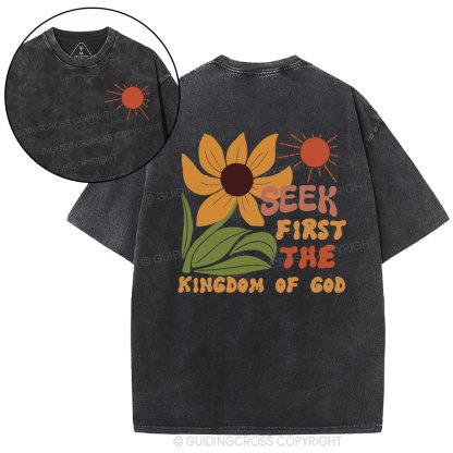 Seek First The  Kindom Of God Christian Washed T-Shirt