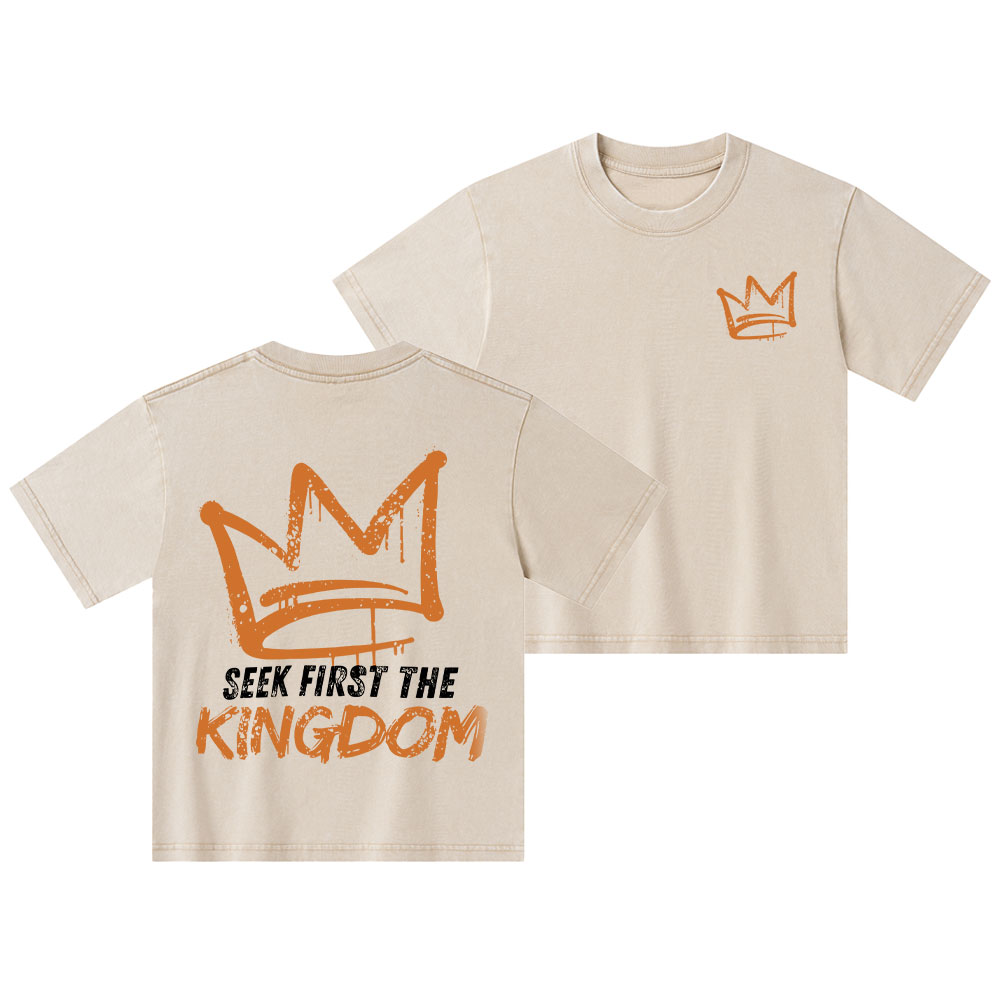 Seek First The Kingdom Christian Kid Washed T-Shirt