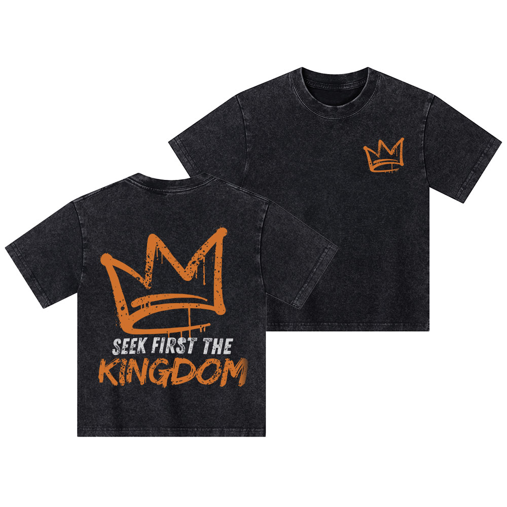 Seek First The Kingdom Christian Kid Washed T-Shirt