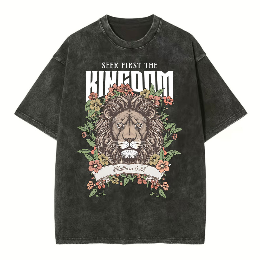 Seek First The Kingdom Christian Washed T-Shirt Sale-GuidingCross