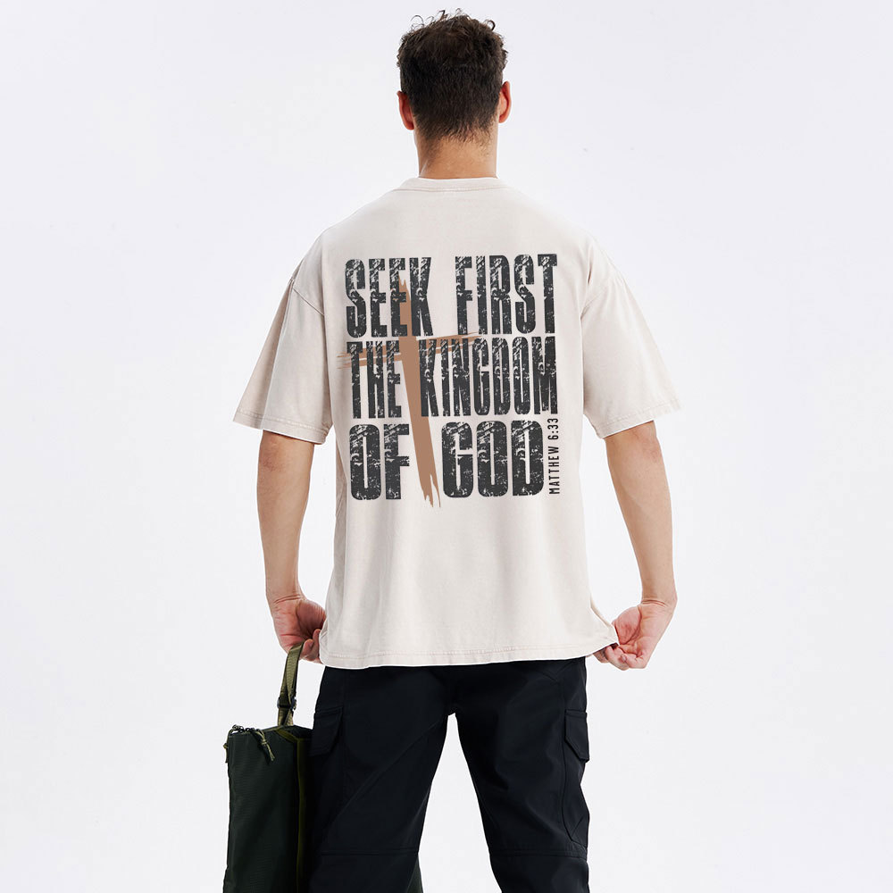 Seek First The Kingdom Of God Christian Washed T-Shirt