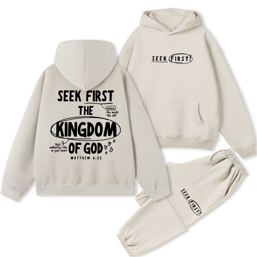 Seek Frist The Kingdom Of God Christian Fleece Hoodie Set