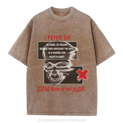 Seeking Whom He May Devour Christian Washed T-Shirt