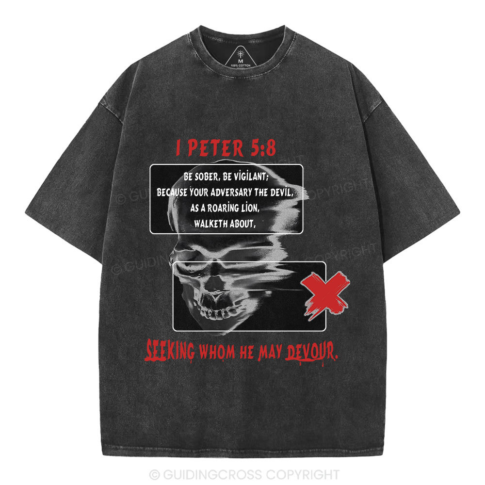 Seeking Whom He May Devour Christian Washed T-Shirt
