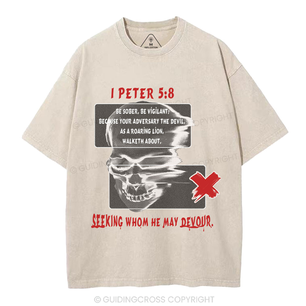 Seeking Whom He May Devour Christian Washed T-Shirt