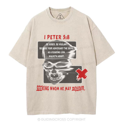 Seeking Whom He May Devour Christian Washed T-Shirt