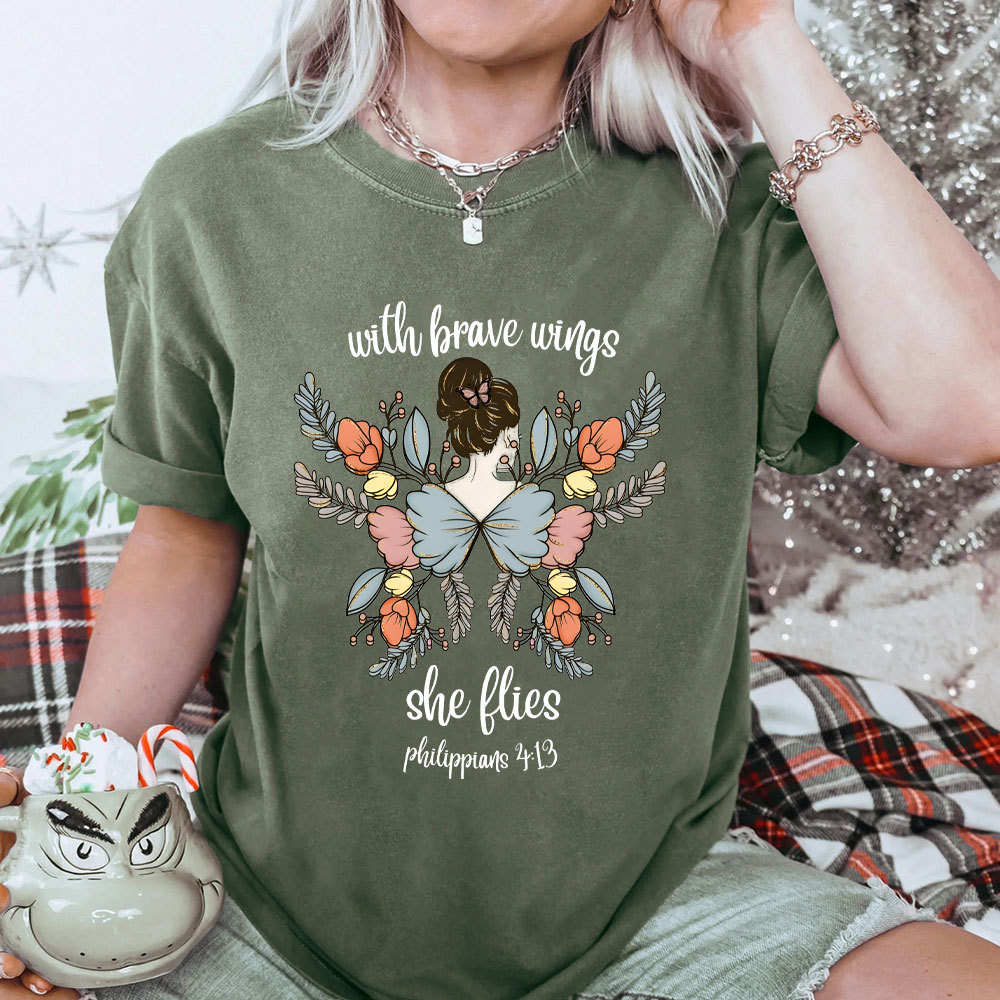 She Flies With Brave Wings Christian Washed T-Shirt