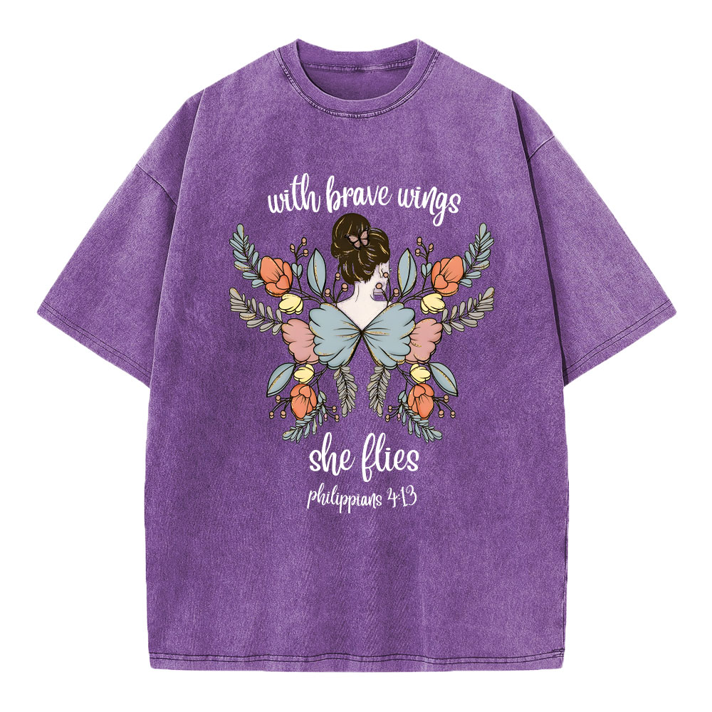 She Flies With Brave Wings Christian Washed T-Shirt