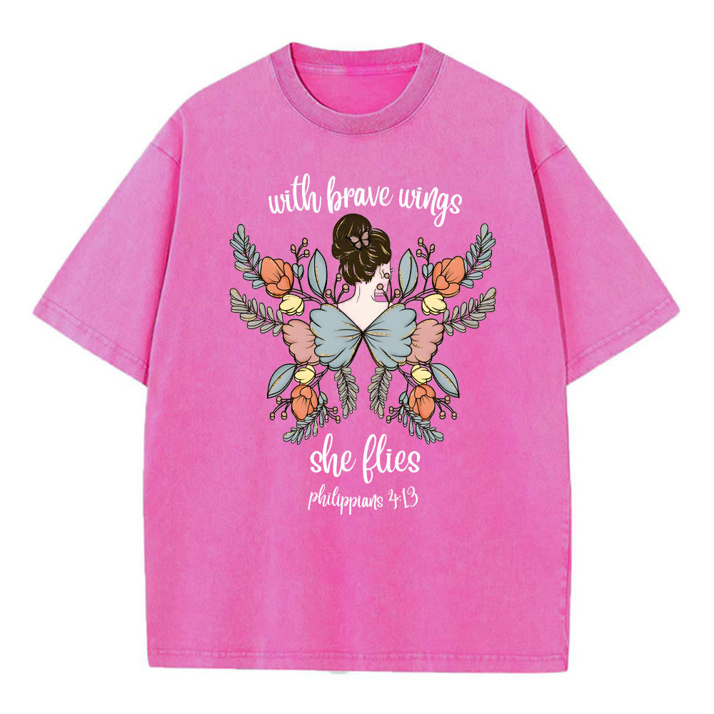 She Flies With Brave Wings Christian Washed T-Shirt
