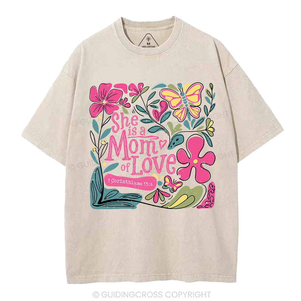 She Is A Mom Of Love Christian Washed T-Shirt