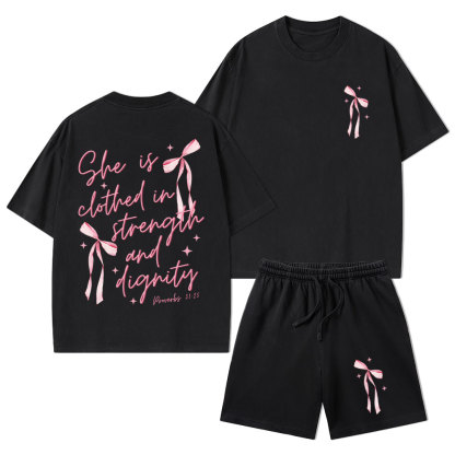She Is Clothed In Strength And Dignity Christian Washed T-Shirt & Shorts