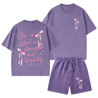 She Is Clothed In Strength And Dignity Christian Washed T-Shirt & Shorts