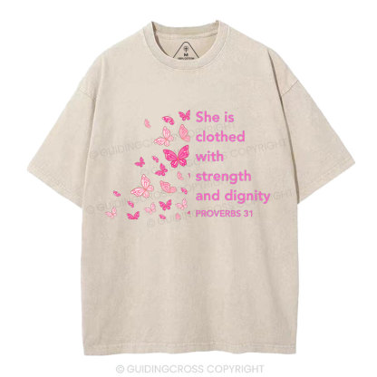 She Is Clothed With Strength And Diginity Christian Washed T-Shirt