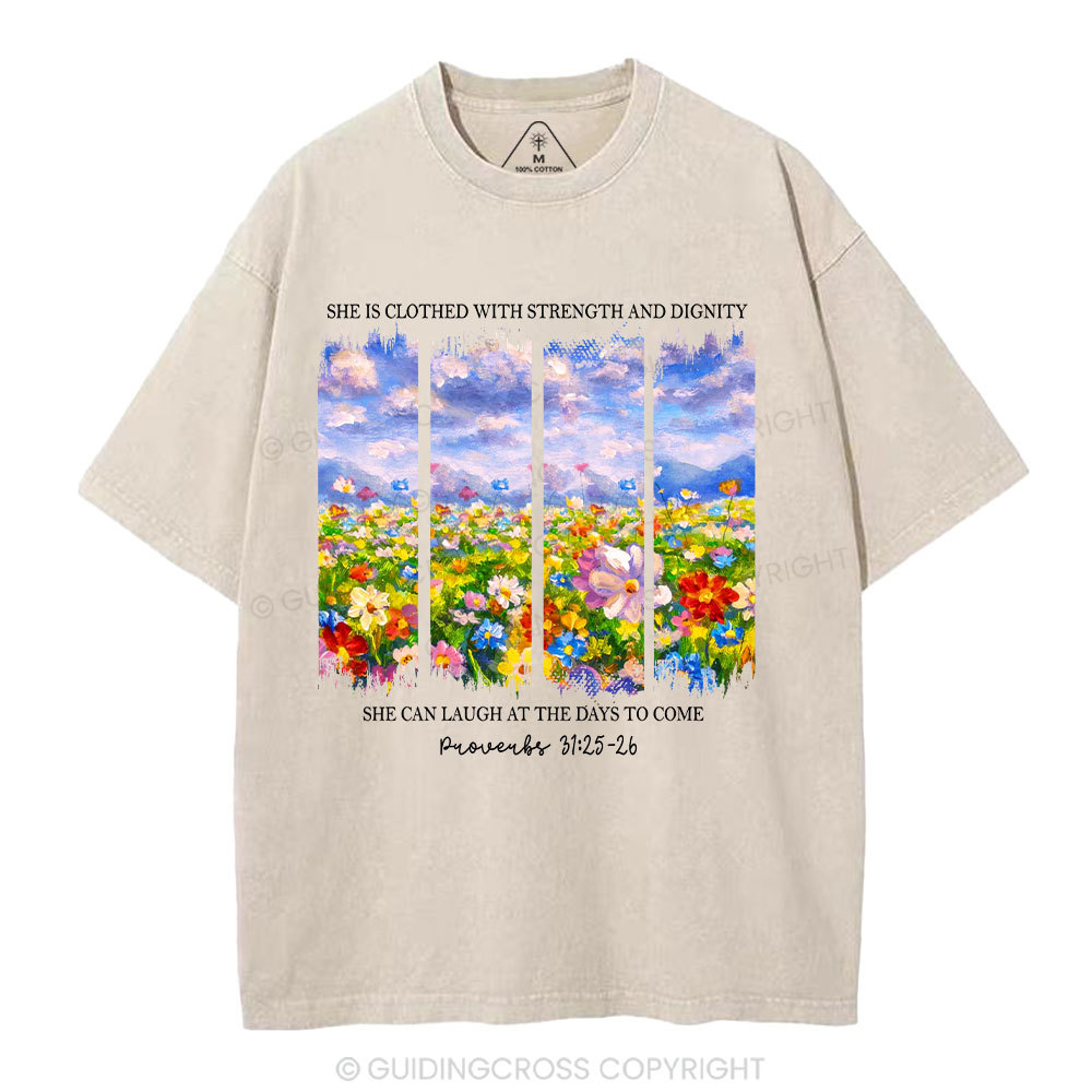 She Is Clothed With Strength And Dignity Christian Washed T-Shirt