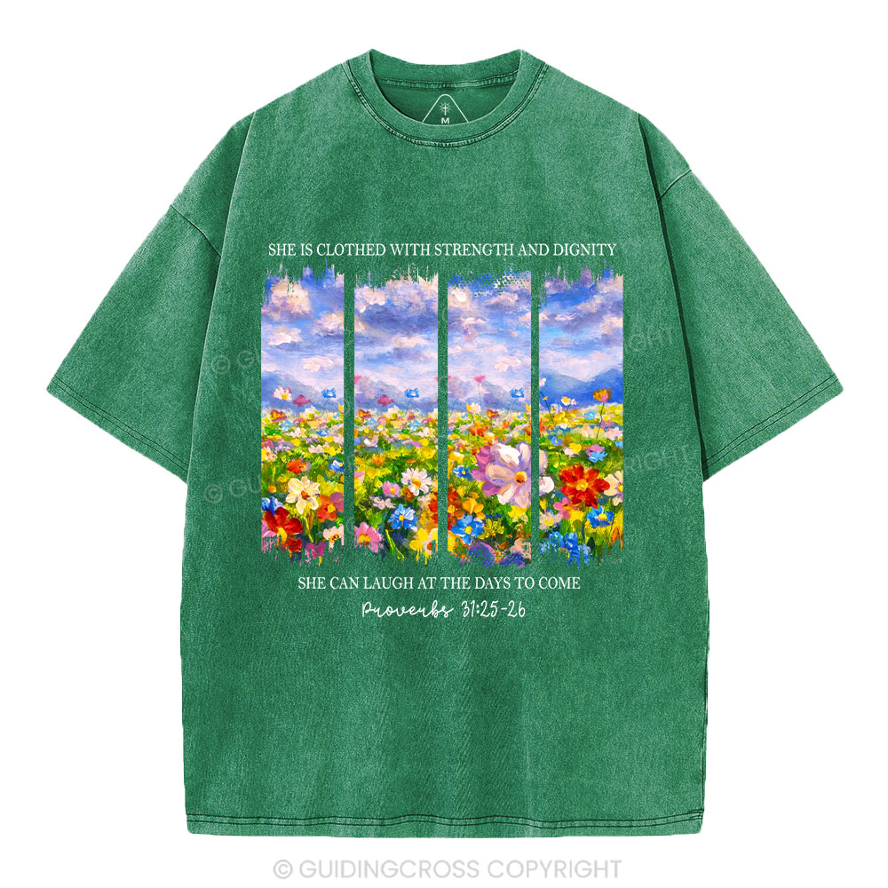 She Is Clothed With Strength And Dignity Christian Washed T-Shirt