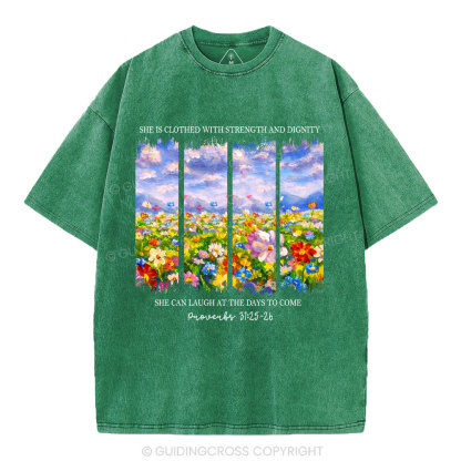 She Is Clothed With Strength And Dignity Christian Washed T-Shirt