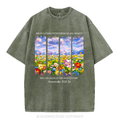 She Is Clothed With Strength And Dignity Christian Washed T-Shirt