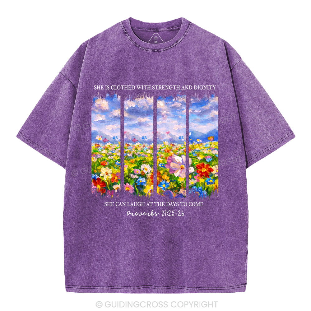 She Is Clothed With Strength And Dignity Christian Washed T-Shirt