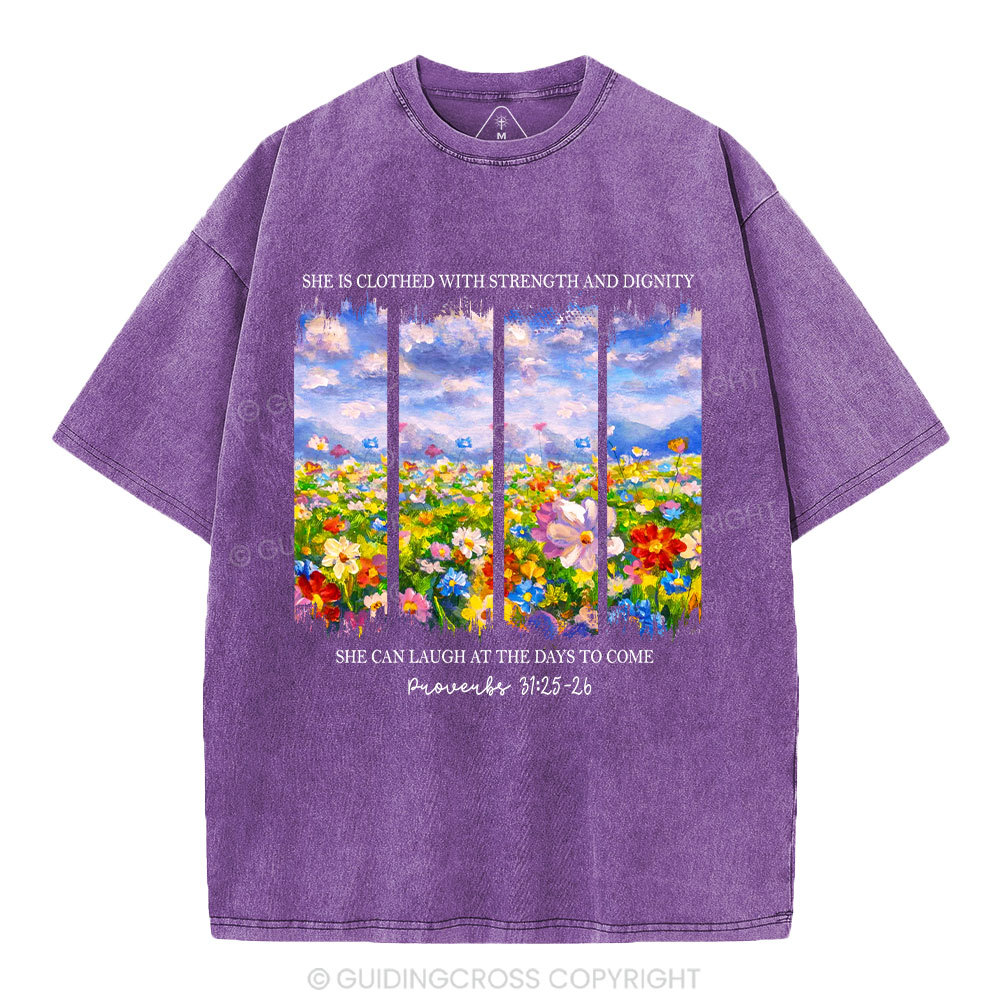 She Is Clothed With Strength And Dignity Christian Washed T-Shirt