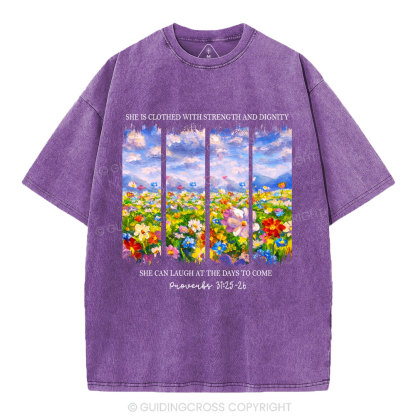 She Is Clothed With Strength And Dignity Christian Washed T-Shirt