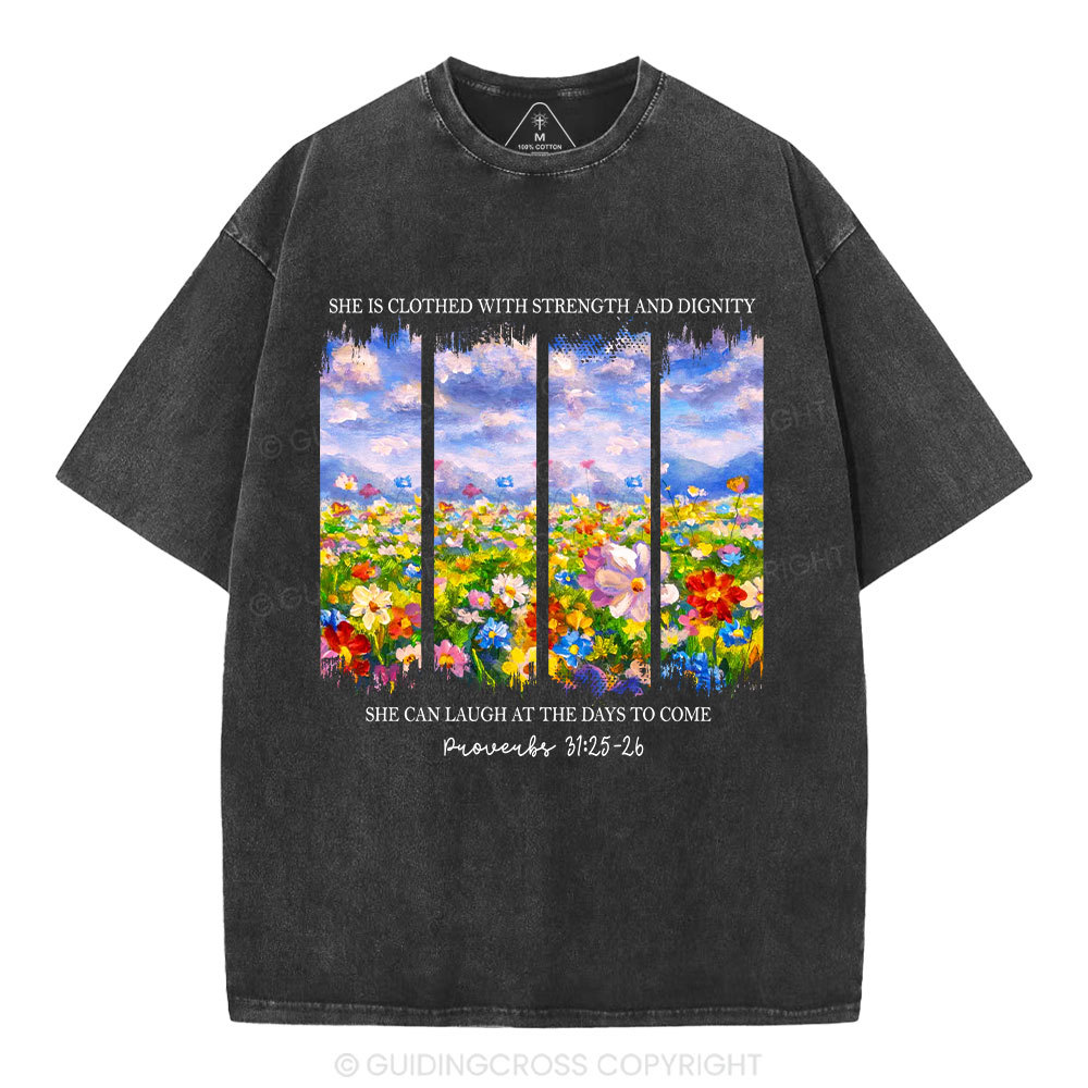 She Is Clothed With Strength And Dignity Christian Washed T-Shirt
